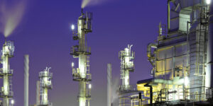 Oil refinery plant at night